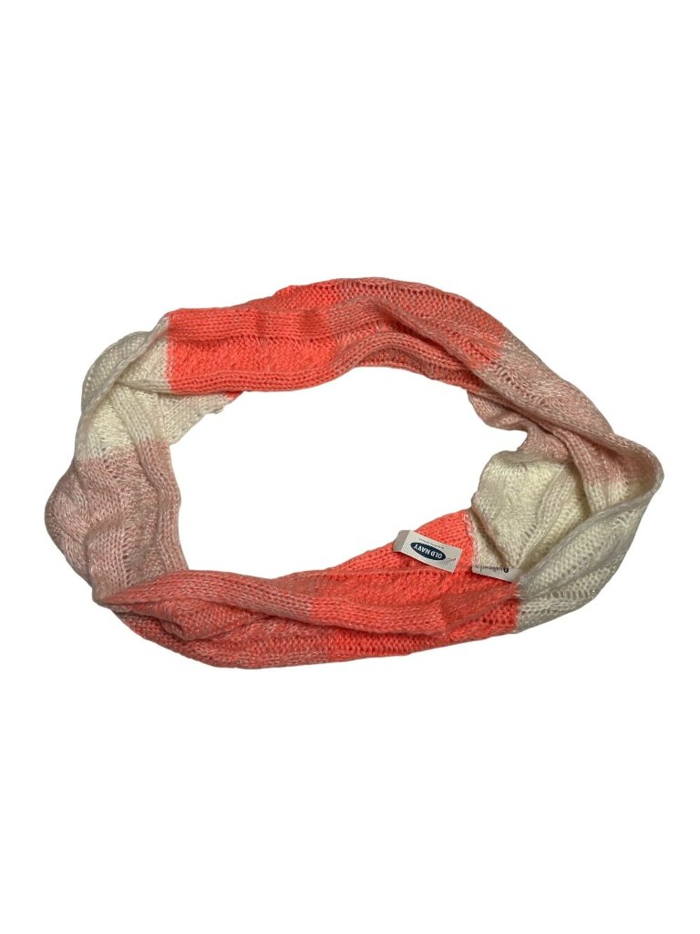Old Navy Colorblock Cable Knit Infinity Scarf One Size Coral Pink & White NWT